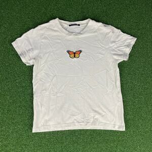 Vintage Brandy Melville White Short Sleeve Embroidered Butterfly T-Shirt Sz S